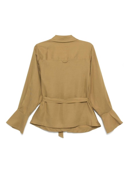 front tie long-sleeves blouse