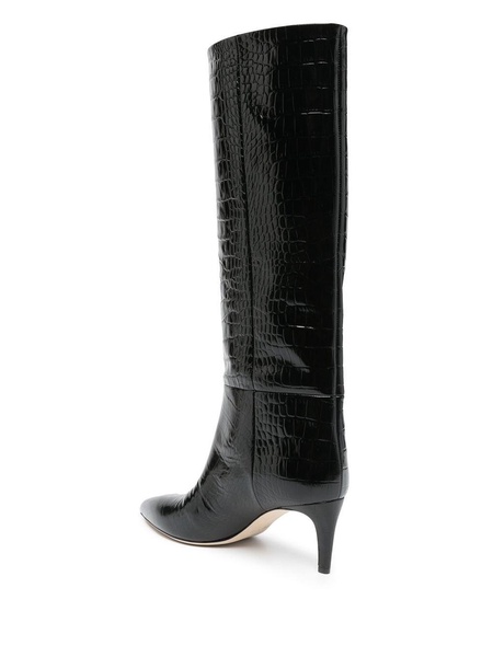 Black 65 Mock Croc Leather Knee-High Boots