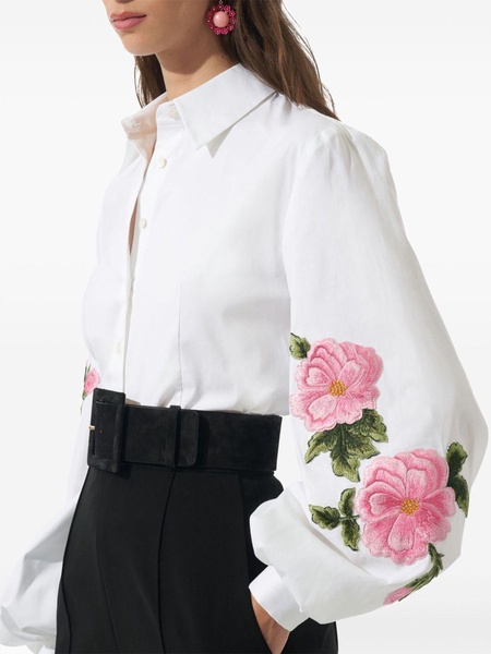 floral-embroidered puff-sleeve blouse