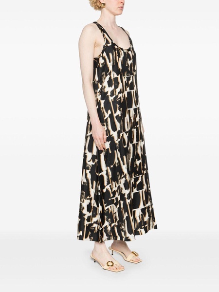 brown abstract-print silk dress