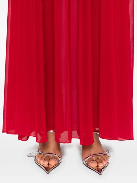 Red A-line Silk Maxi Dress