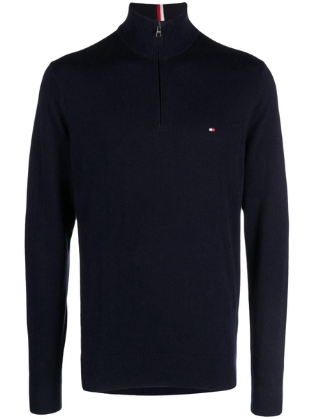 logo-embroidered half-zip jumper