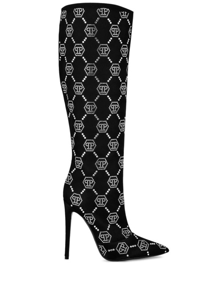 120mm monogram-pattern satin boots 