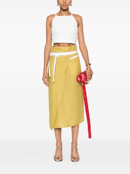 wraparound linen midi skirt