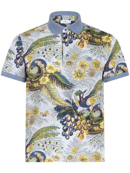 floral-print cotton polo shirt