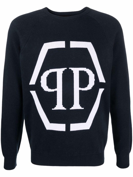 intarsia-logo crewneck sweater