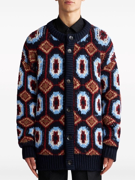 patterned-jacquard wool blend cardigan