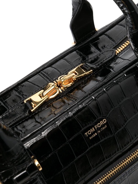 Black Crocodile-Effect Laptop Bag