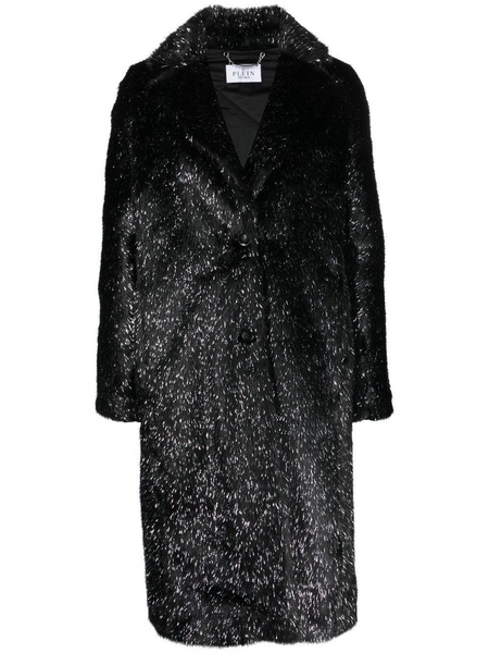 skull-print faux-fur coat