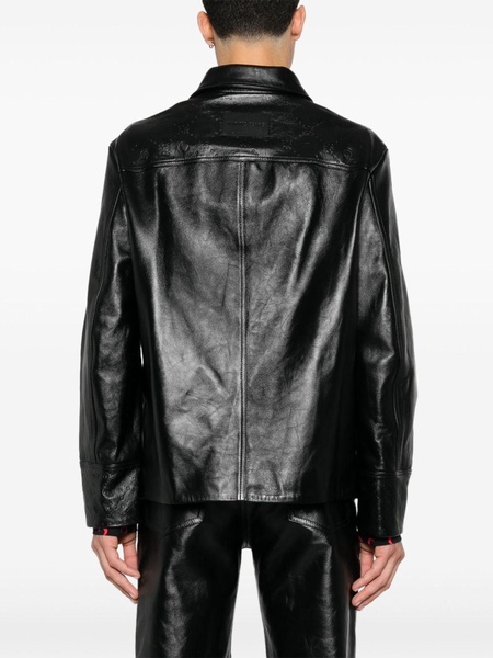 embossed-monogram leather jacket