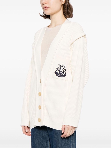 logo-embroidered ribbed-knit cardigan