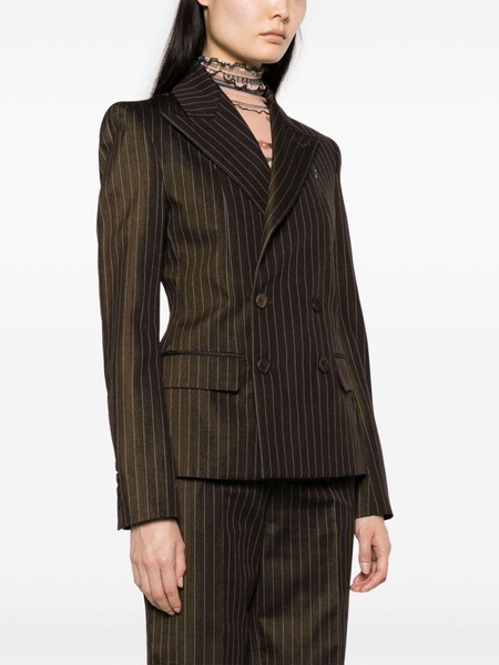 pinstriped double-breasted wool blend blazer