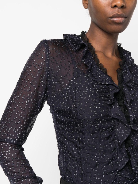 crystal embellished sheer blouse