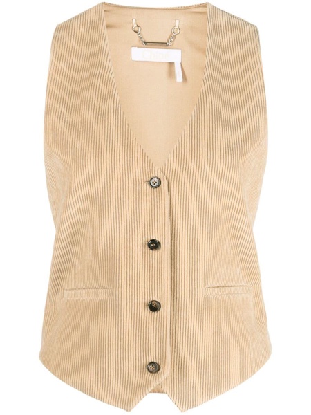 Beige Button Fastening Waistcoat