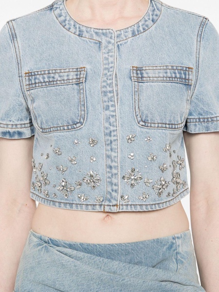 rhinestone-embellished denim cropped top 