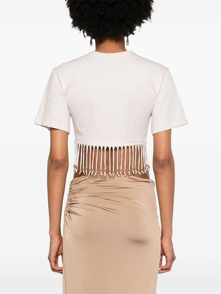 Fringed beaded cotton jersey crop top