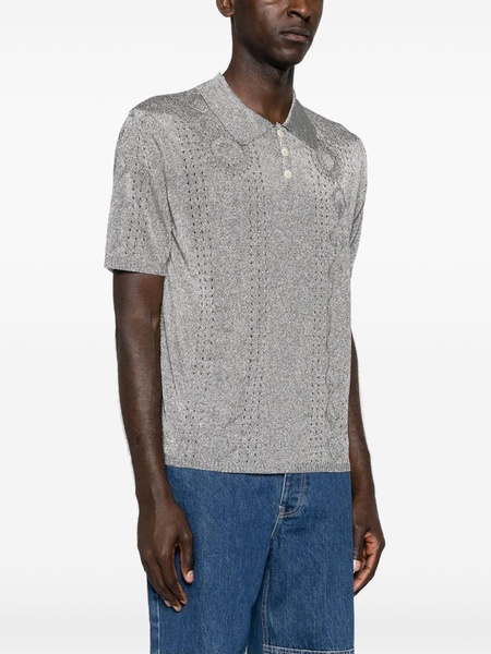 metallic pointelle-knit polo shirt