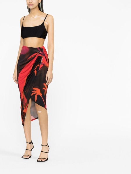 Queen's Gambit-print wrap midi skirt