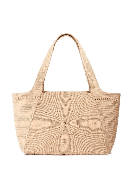 embroidered-logo raffia tote bag