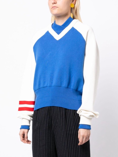 striped double V-neck sweatshirt