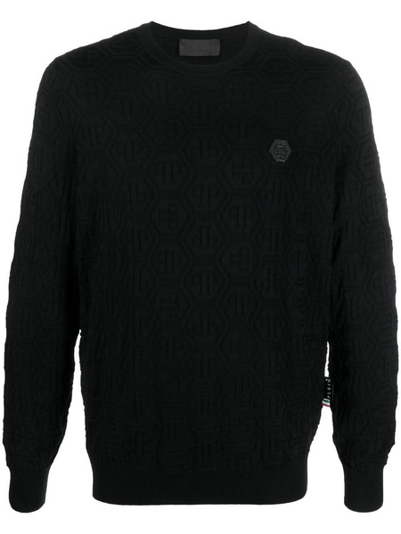 logo-patch crew neck jumper