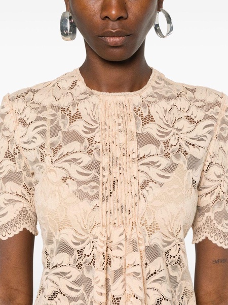 floral-lace semi-sheer blouse