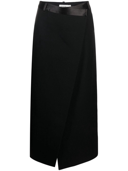 satin-belt wrap midi skirt