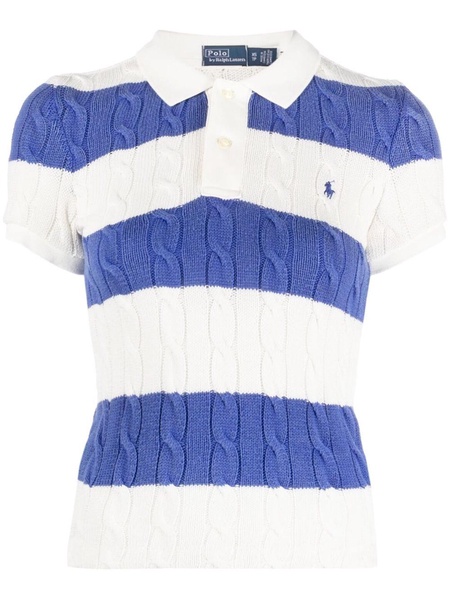 striped cable-knit polo top