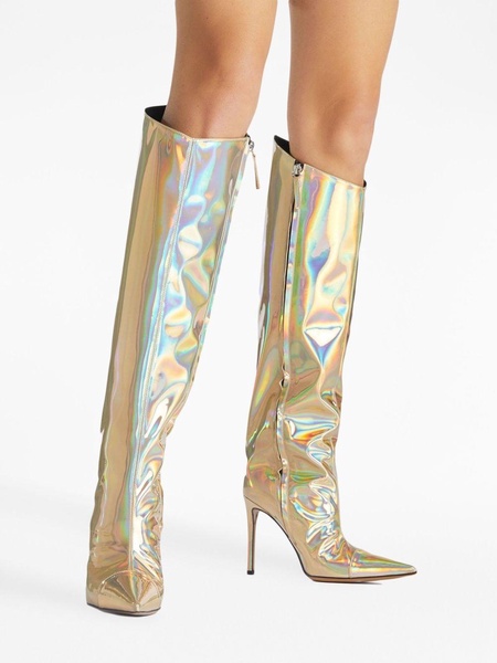 100mm holographic knee-high boots