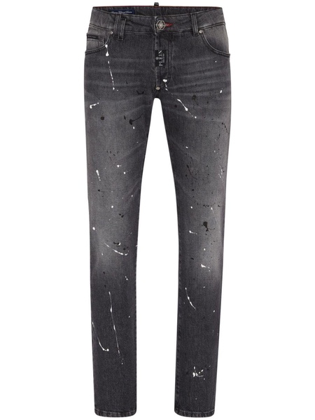 paint-splatter low-rise slim-fit jeans 