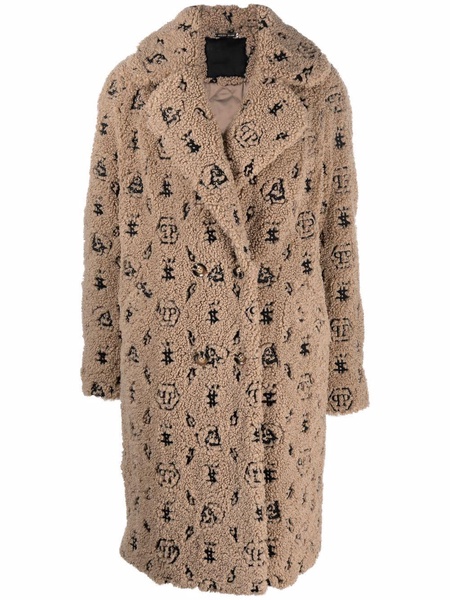 embroidered monogram faux-shearling coat 