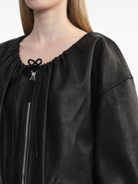 drawstring-neck leather jacket