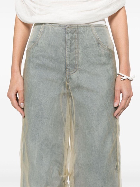 sheer-overlay straight-leg jeans