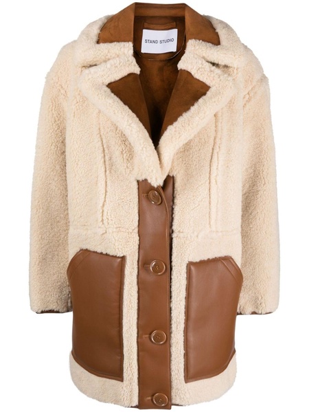 single-breasted faux-shearling coat