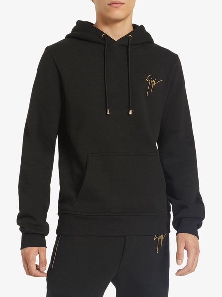 embroidered logo drawstring hoodie