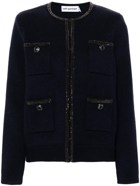 Self-Portrait Navy Embellished Knit Cardigan Clothing