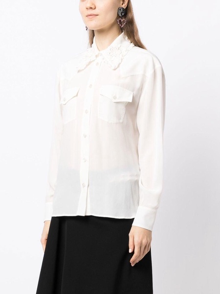 floral-embroidered silk shirt