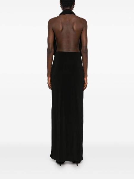 Black Plunge Draped Maxi Dress