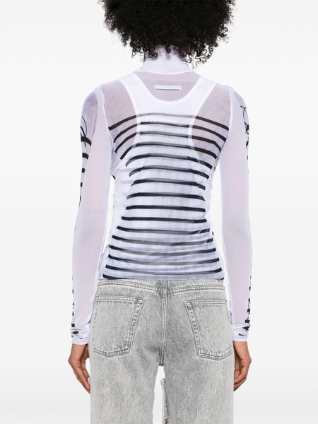 mesh-design striped T-shirt