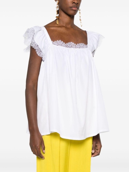 lace-trim poplin blouse 