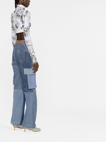 high-rise panelled jeans