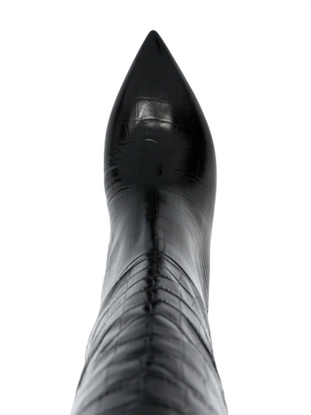 Black 65 Mock Croc Leather Knee-High Boots