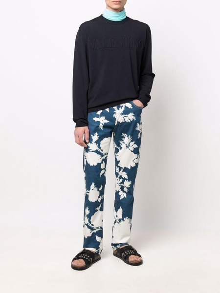 floral-print straight jeans