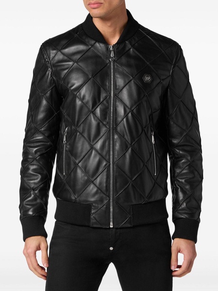 quilted leather bomber jacket