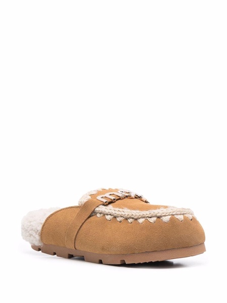 logo-plaque shearling mules