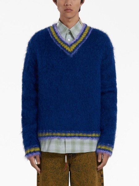 striped-trim mohair-blend jumper