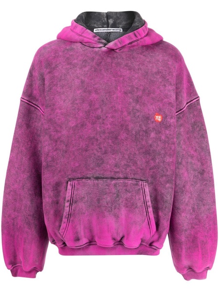 logo-print bleached-effect hoodie 