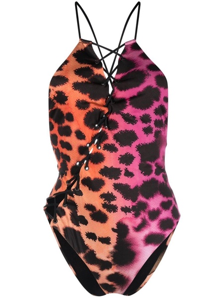 leopard-print lace-up swimsuit