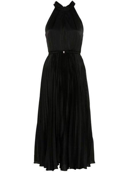 pleated satin midi dress