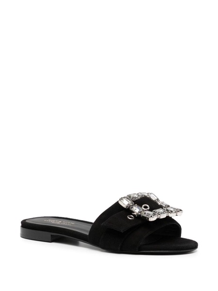 Fade Jeweled Buckle Black Suede Sandal